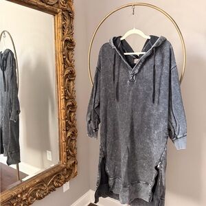 Free People Washed Charcoal Hoodie Dress with Side Zippers